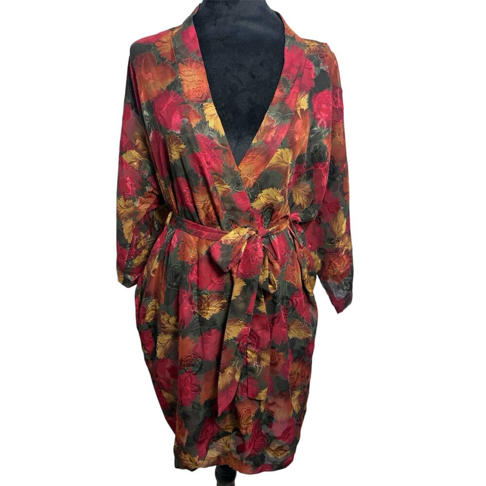 Vintage Inner Most Sheer Floral Robe Belted‎ USA Medium Lingerie
